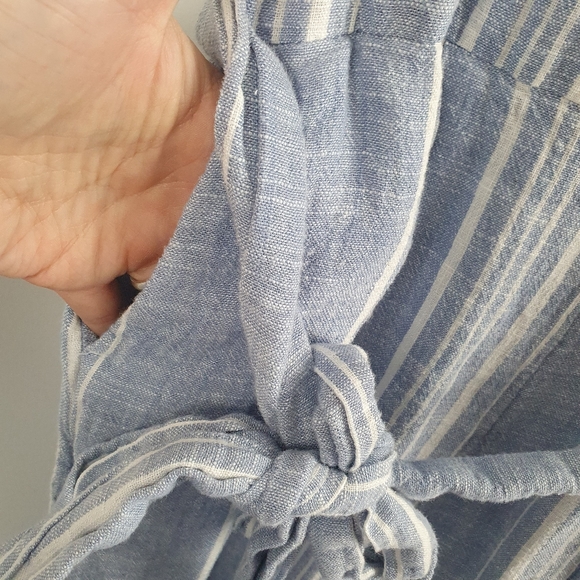 Target Woman Size 14 Blue Striped Sleeveless Linen Jumpsuit One Piece Pockets - Picture 10 of 16